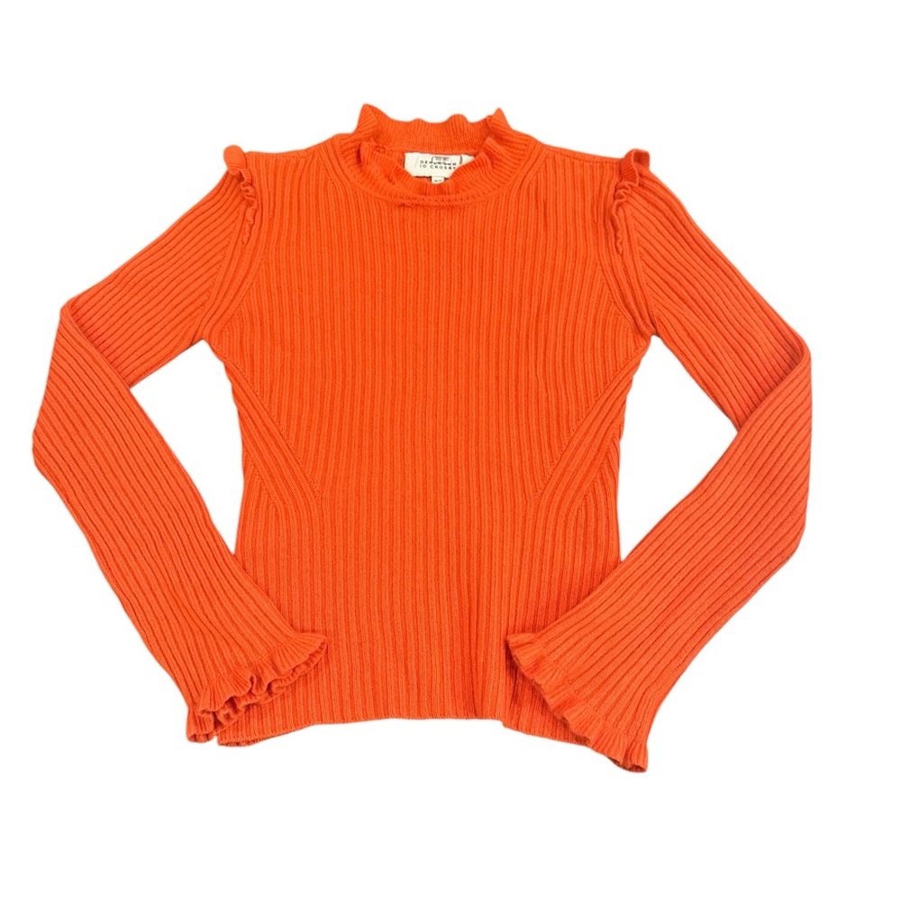 Derek Lam 10 Crosby Orange Cashmere Ruffle Mockneck Sweater XS EUC - Picture 2 of 4